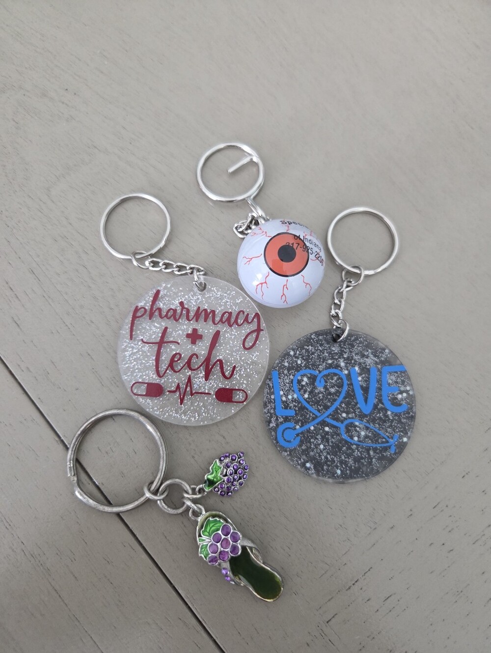 (BUY NOW)Assorted Acrylic Keychain Set -Multiple Designs, & Grape Flip Flop B7